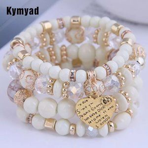 Boho Heart Creme Bracelet Set, Bohemian